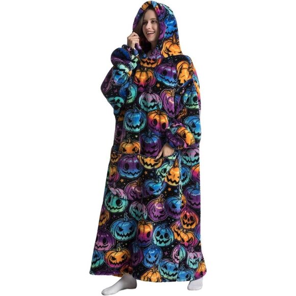 ⭐Sweat Pumpkin Warm Giant Hoodie Thick Flannel Blanket with Sleeve - Picture 2 of 4